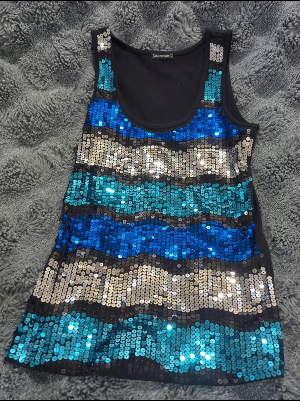 Sequin Stripe Women's Tank Dress - Blue & Silver